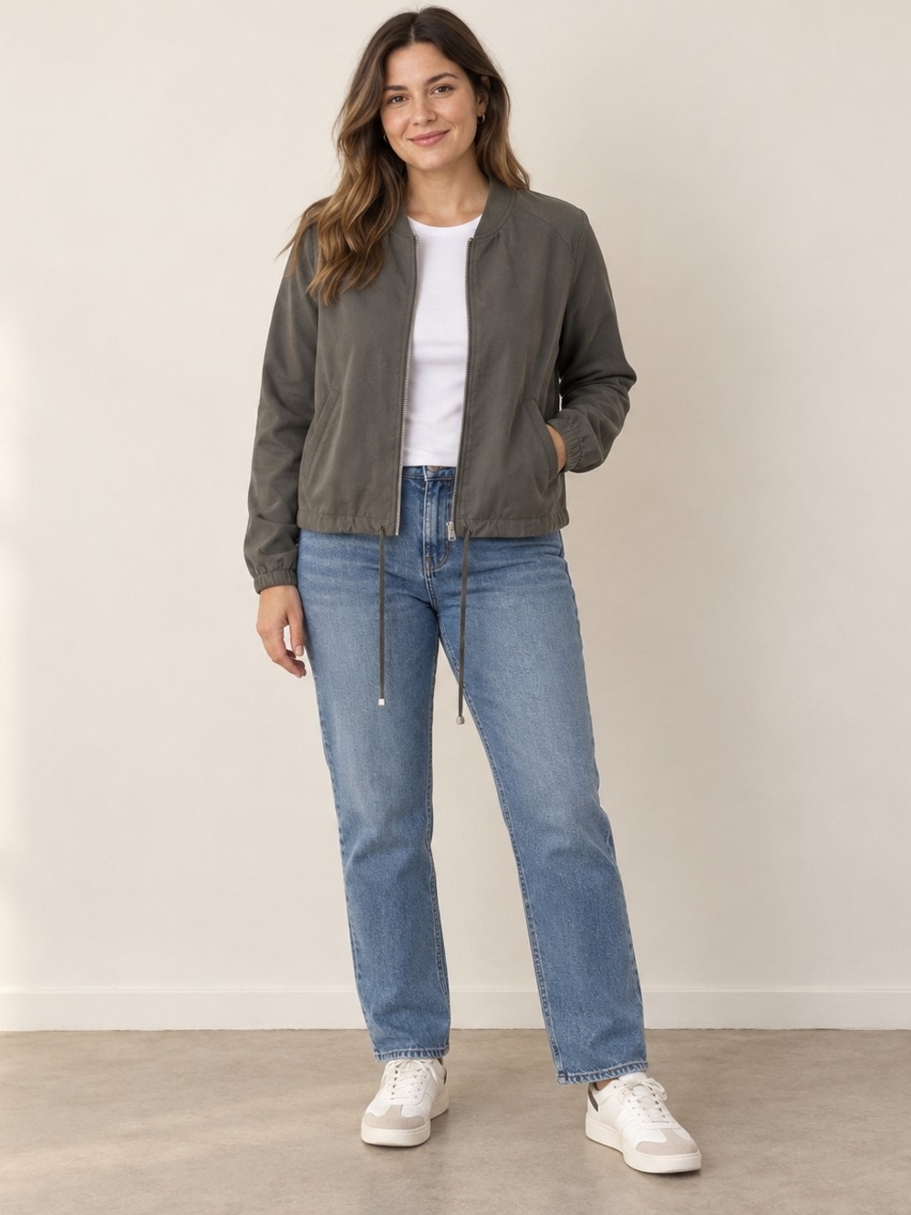 H&M Divided- Olive Gray Lightweight Bomber Jacket Size 10